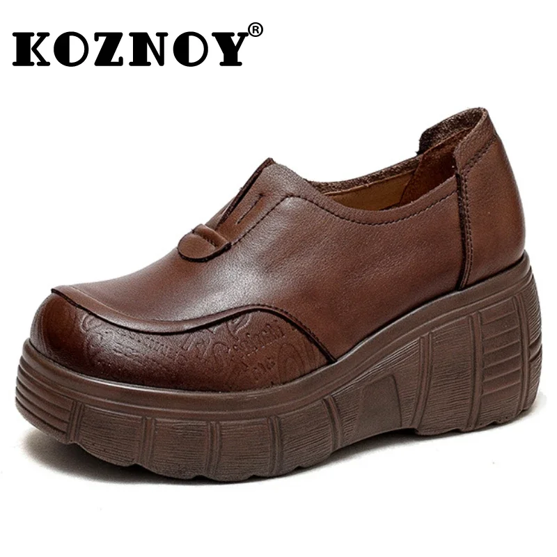 

Koznoy 7cm Lolita Shoes Genuine Leather Spring Autumn Ladies Thick Comfy Platform Mary Jane Mary Jane Fashion Preppy Style Girl