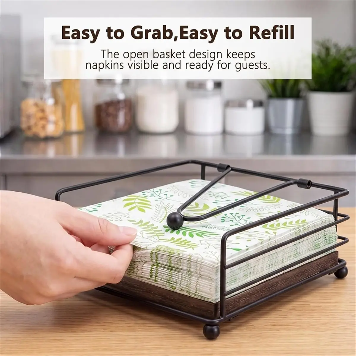 Napkin Holder for Table, Rustic Napkin Holder with Weighted ,Modern Farmhouse Napkins Holder for BBQ,Picnic,Party
