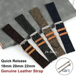 18mm 20mm Genuine Leather Nylon Watchband 22mm Strap Vintage Weave Bracelet Men Women Quick Release Wrist Band for Huawei Watch