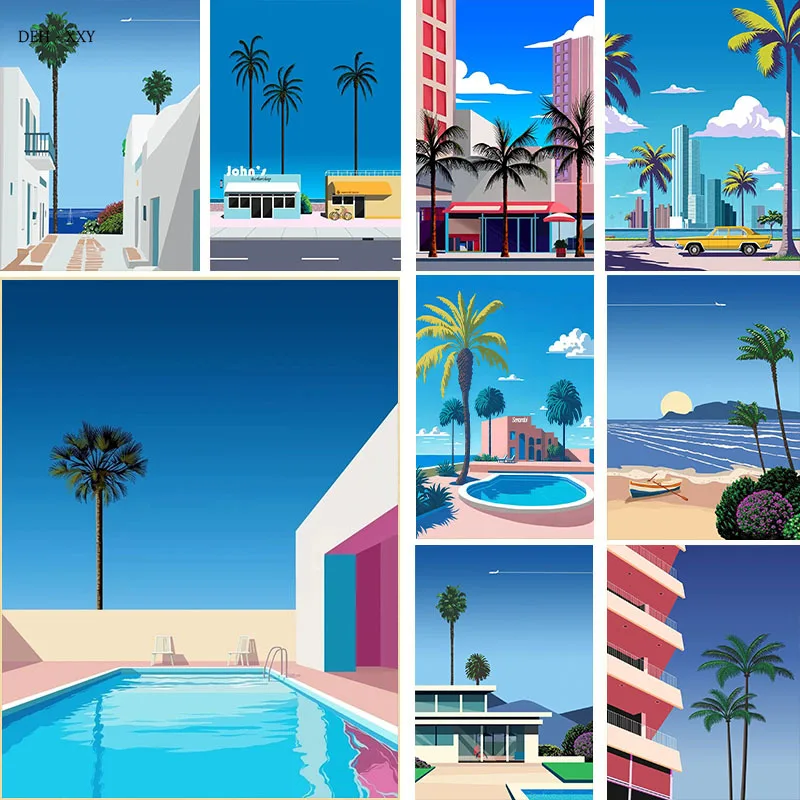 Japan Beach City Summer Hiroshi Nagai Vaporwave Prints Posters Wall Art Canvas Painting Nordic Wall Pictures Living Room Decor