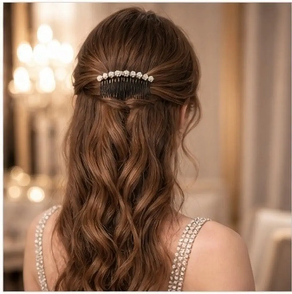 Pearl Hair Comb Set with Rhinestones for Women – 3pcs Elegant Side Combs for Wedding, Party & Concert Styling