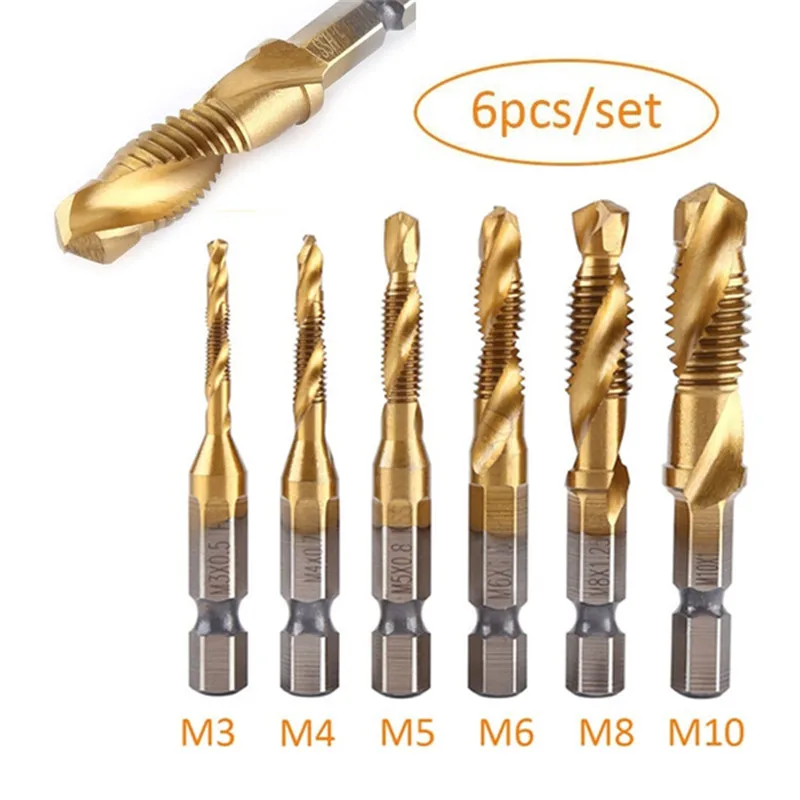 

Titanium Plated Hex Shank Screw Thread Metric Tap Drill Bits Machine Compound Hand Tools M3 M4 M5 M6 M8 M10 Tap Drill