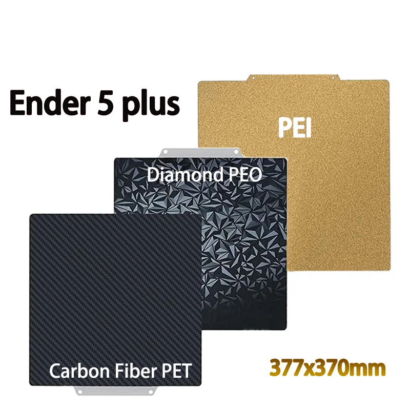 

ENERGETIC Ender 5 Plus Рабочая пластина 377x370 мм Гладкий бриллиант PEO/углеродное волокно ПЭТ Двусторонний гибкий магнитный лист для печати