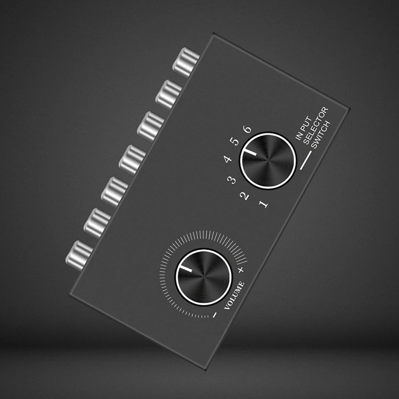 RCAオーディオ双方向スイッチャー、オーディオスイッチ、ボリュームコントロール付きスプリッター、6x1,1x6