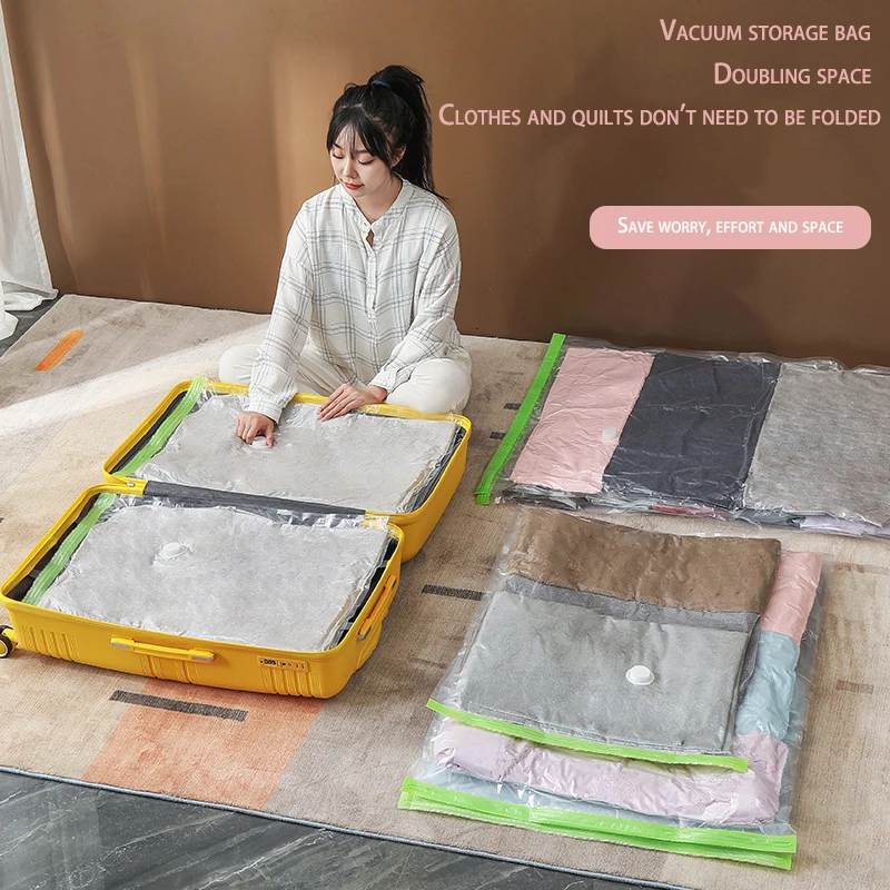 

Vacuum Storage Space Saving Bag Valve Transparent Vacuum Compression Bag Quilt Cotton Clothes Storage Bags Home Organizer