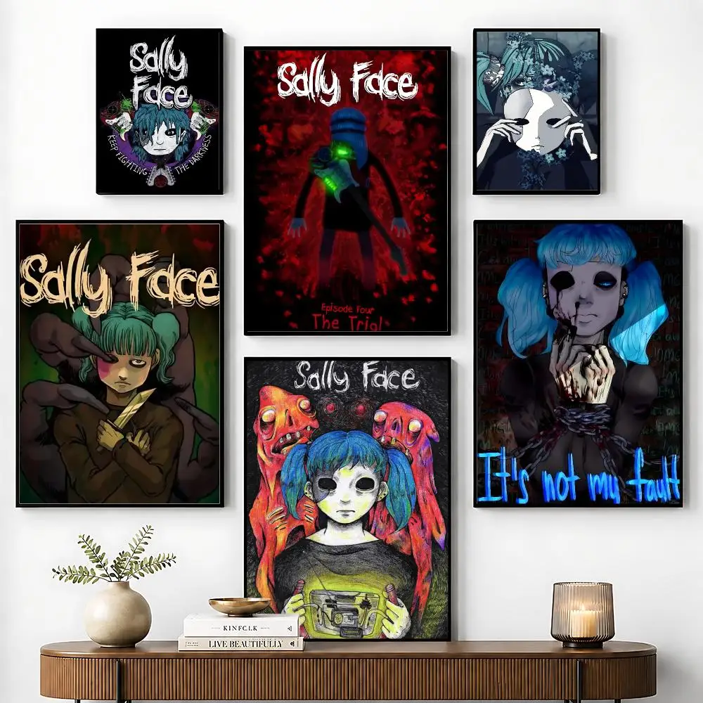 Game S-Sally Face Horror Cool Poster Perfect Sticker Self Adhesive for Office Home Theater Wall Art Decor Fancy Gift