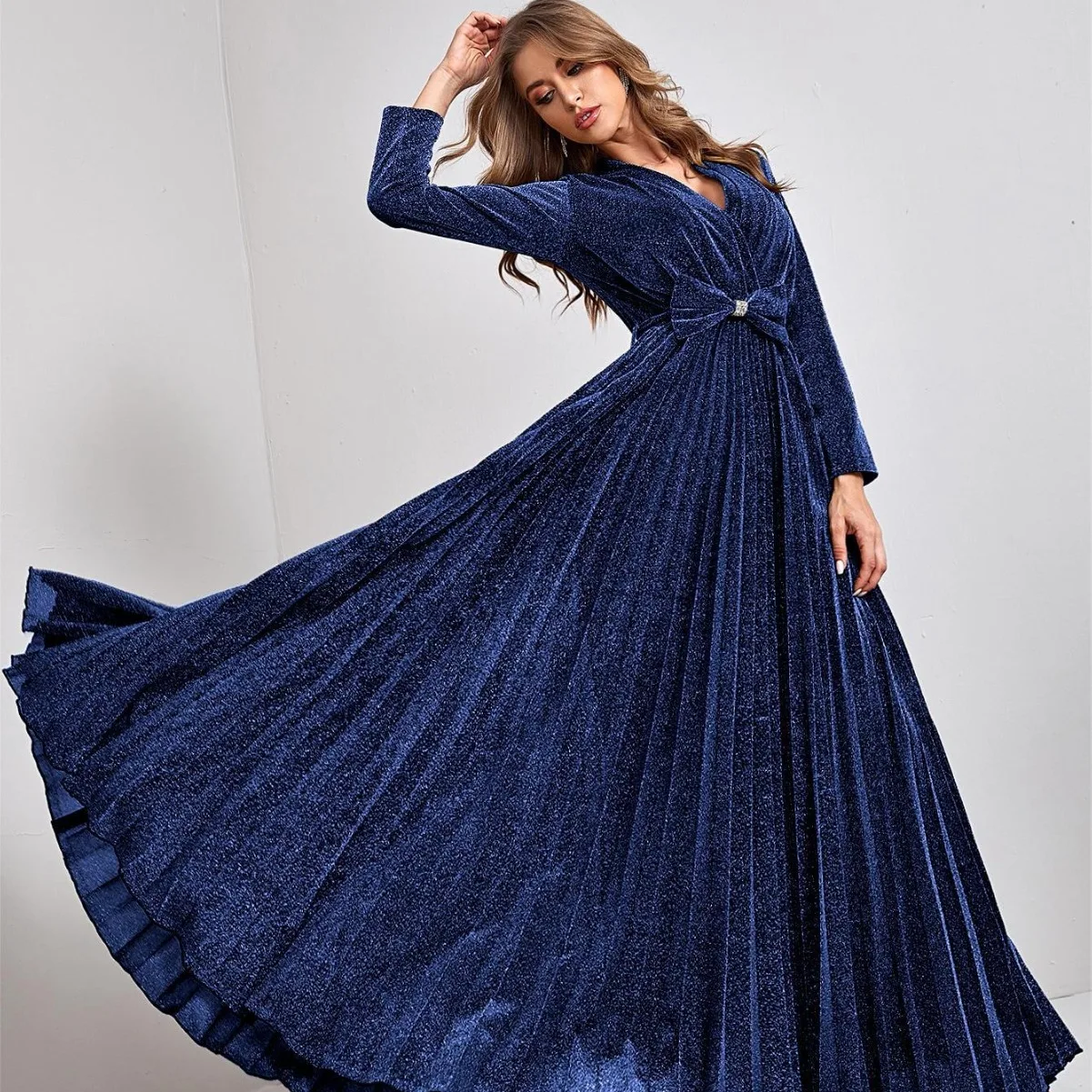Eid Dubai Turkey Abaya Hijab for Women Fashion V-neck Long Sleeved Elegant Evening Party Muslim Dress Woman