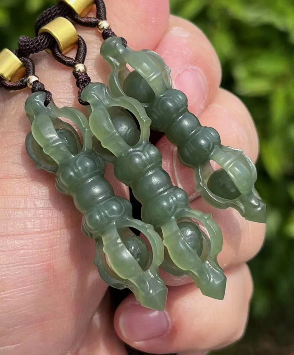 CERTIFIED 8.5g CHINESE 100% NATURAL NEPHRITE JADE HAND CARVED VAJRA PENDANT