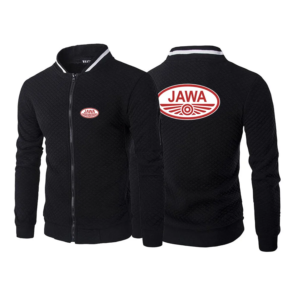 2024 Spring Autumn Men's JAWA Motorcycle Logo Printed Casual Sports Stripe Round Neck Design Fashion Cardigan Zipper Jacket Coat