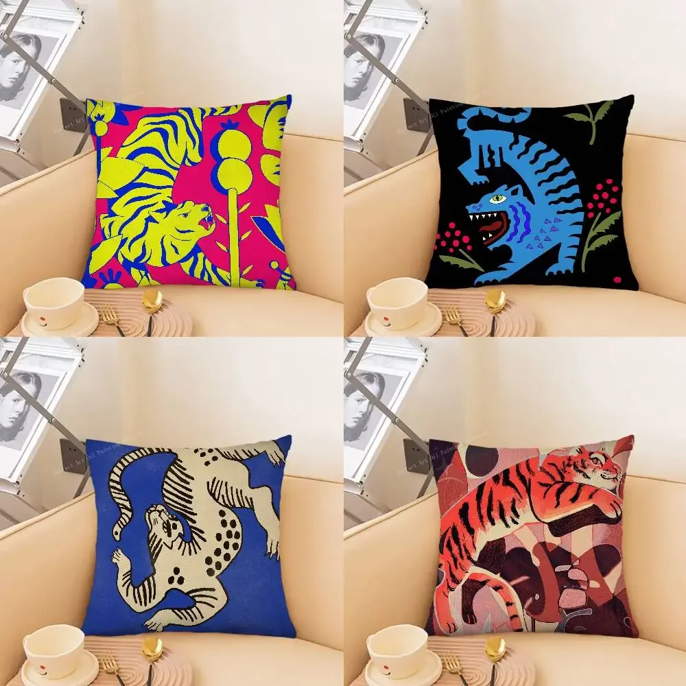 Ancient Egypt Colorful Abstract Tiger Leopard Pillow Case Fashion Square Pillowcase Bedroom Sofa Room Ins Decoration Leisure