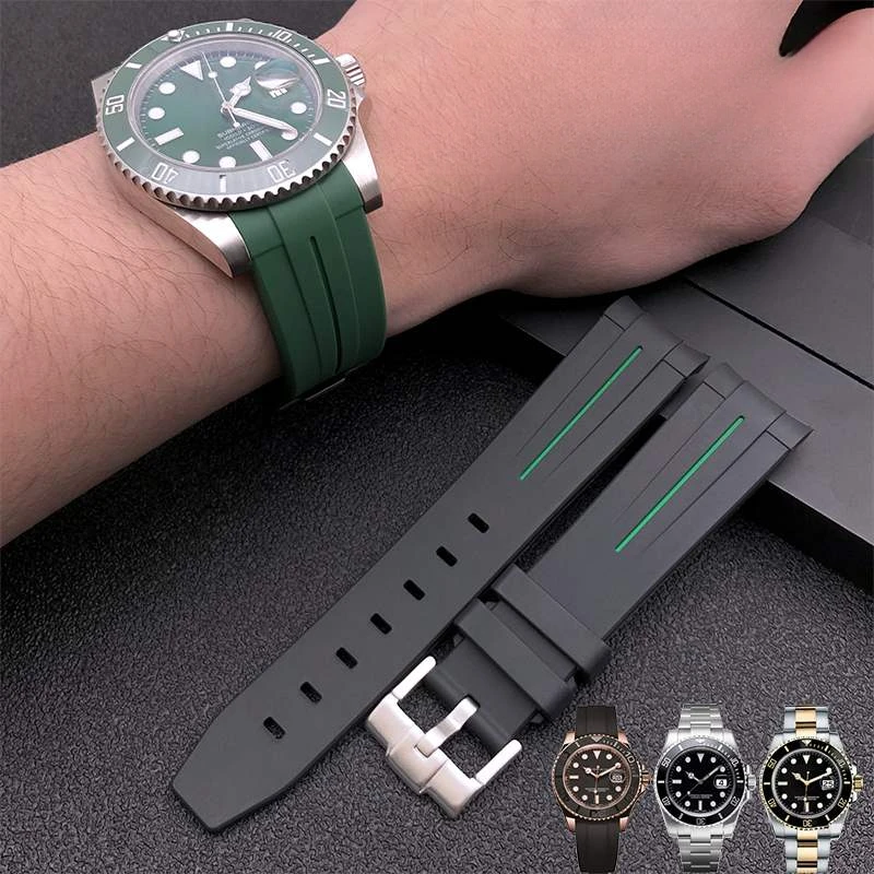 

For Rolex Black Green Water Ghost King Omega Haima 300 Tissot Le Locle Replace Original Rubber Comfortable Soft Watchband