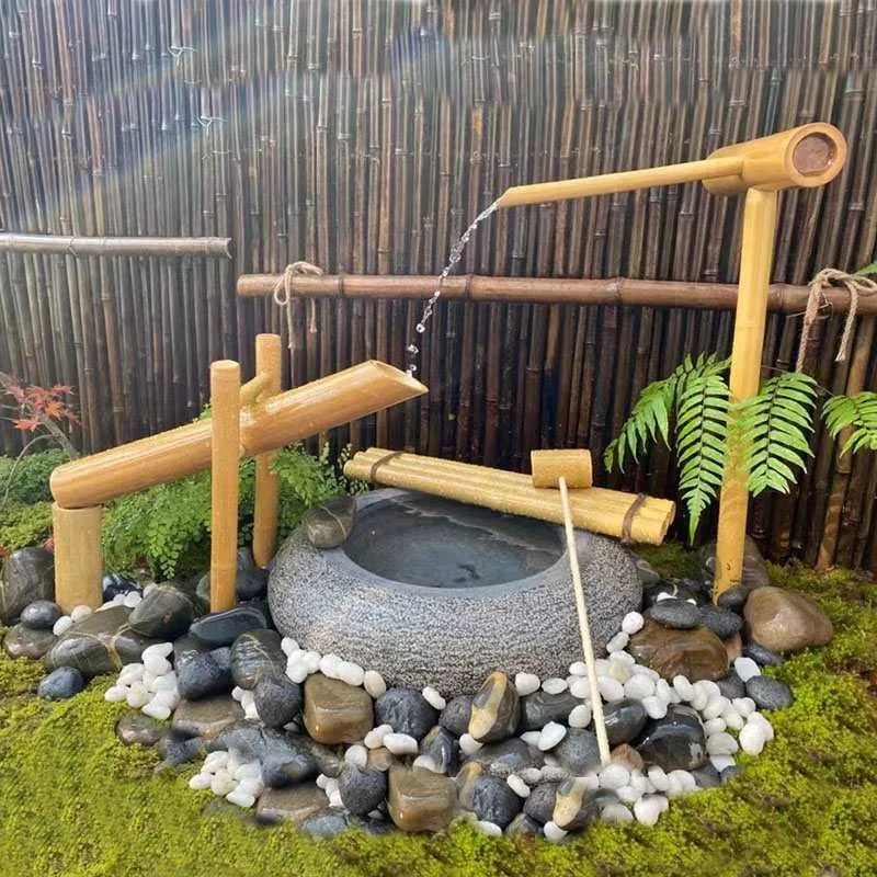 Water bowl stone basin garden landscape courtyard garden water feature bamboo flowing water landscaping ornament