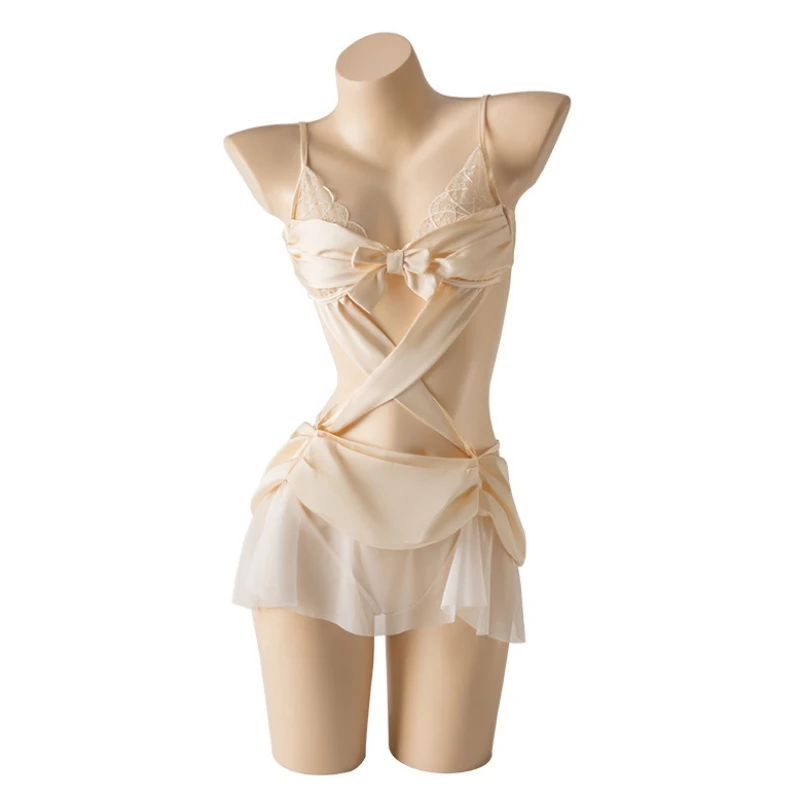 Sexy Tüll Hohl Durchsichtig Spitze Nachthemd Frauen Rückenfreie Unterwäsche Göttin Uniform Rollenspiel Outfits Dessous Pyjamas