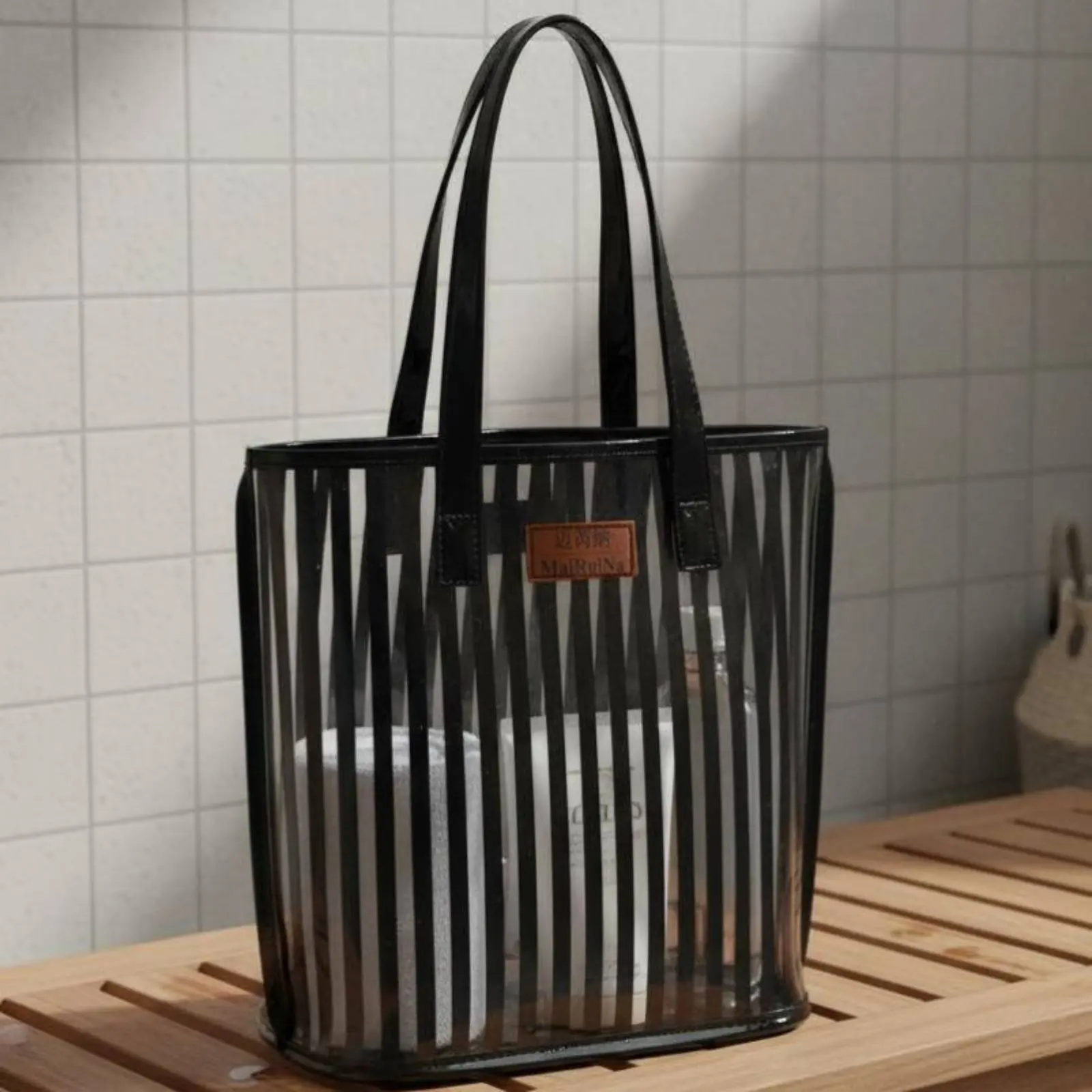 Transparent Jelly Bag Breathable Mesh Bottom Clear PVC Tote Bag for Women, Swimming