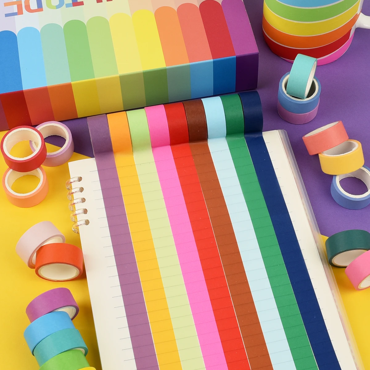 60 rolos de 0.6 polegadas de largura básico cor sólida washi fita arco-íris fita adesiva diário scrapbook fita adesiva decorativa adesivo