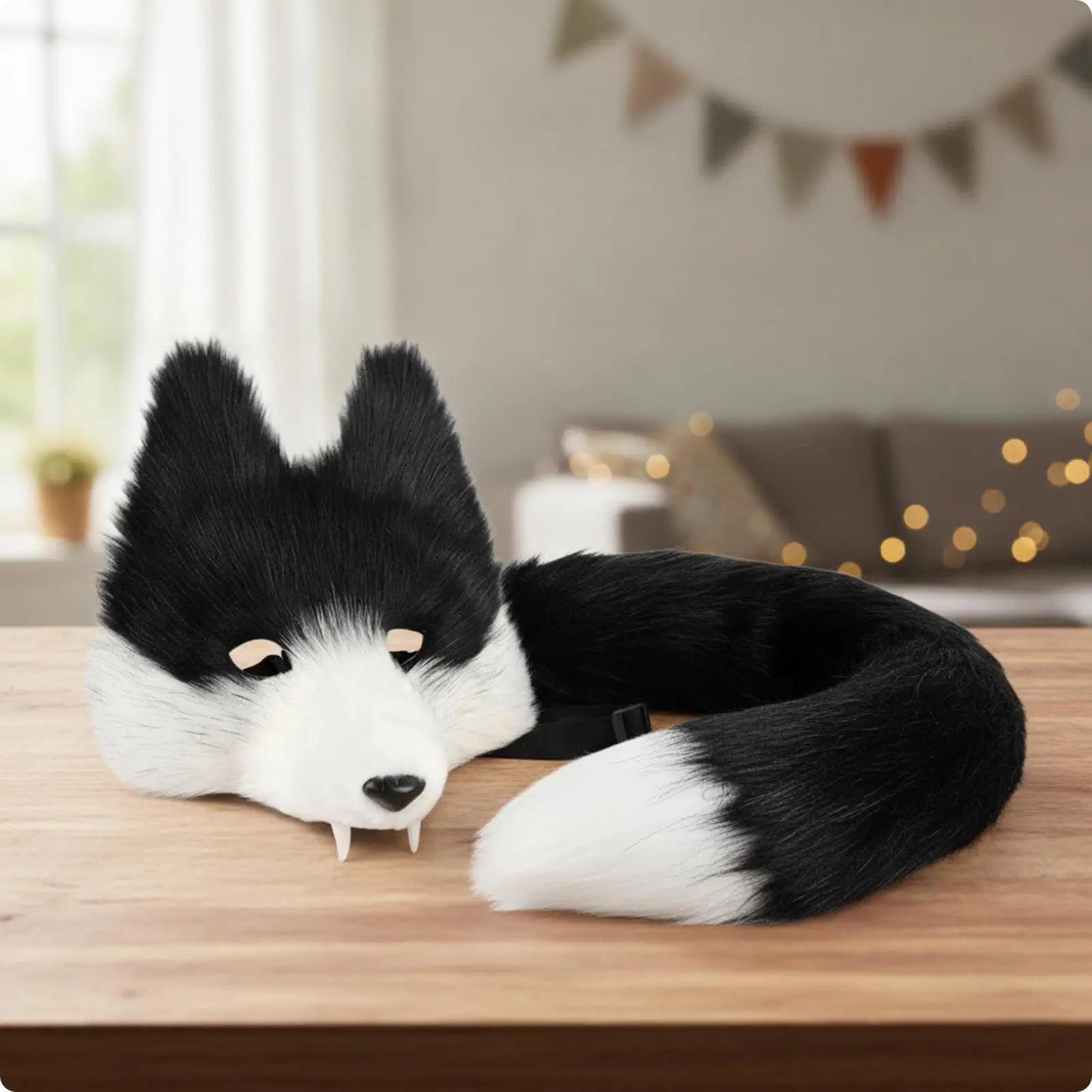 Complete Wolf Cosplay Set Headband Mask and Bendable Tail Adjustable Costume for Halloween Party Wear
