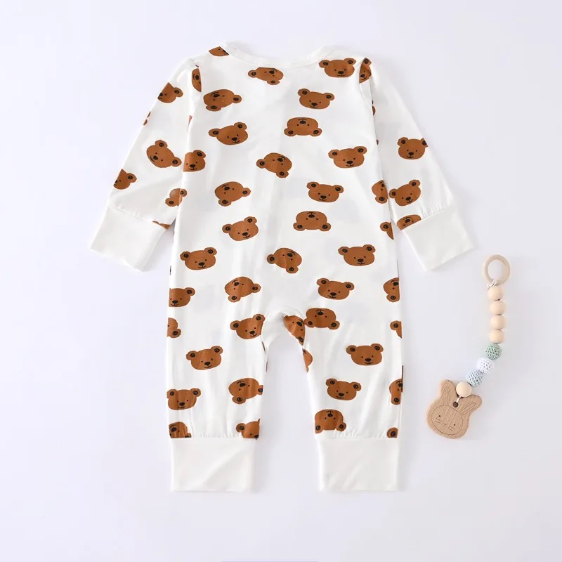 Bamboo Fiber Long-sleeved One-piece Rompers for Infants and Newborns Boys Girls in Spring and Autumn