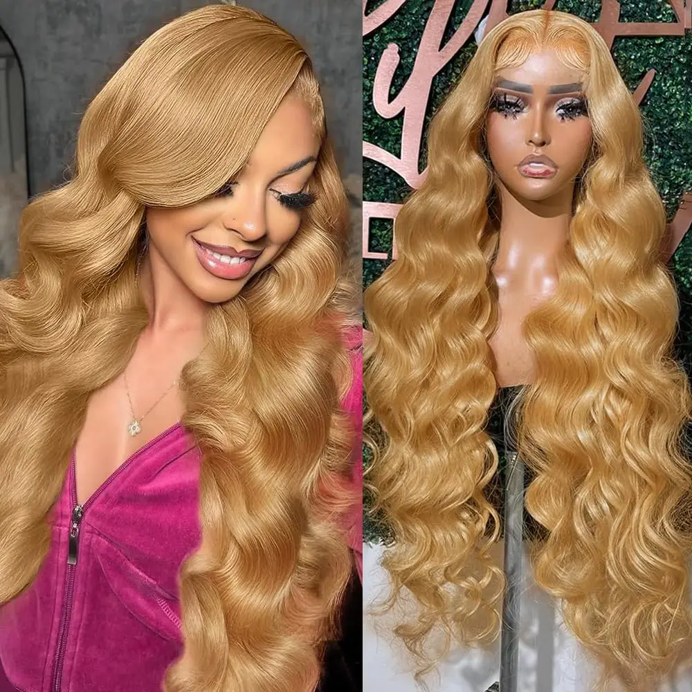 

Body Wave Lace Front Human Hair Wigs13×6 Honey Blonde Transparent 220Density Pre Plucked With Baby Hair Frontal Wig For Women27#