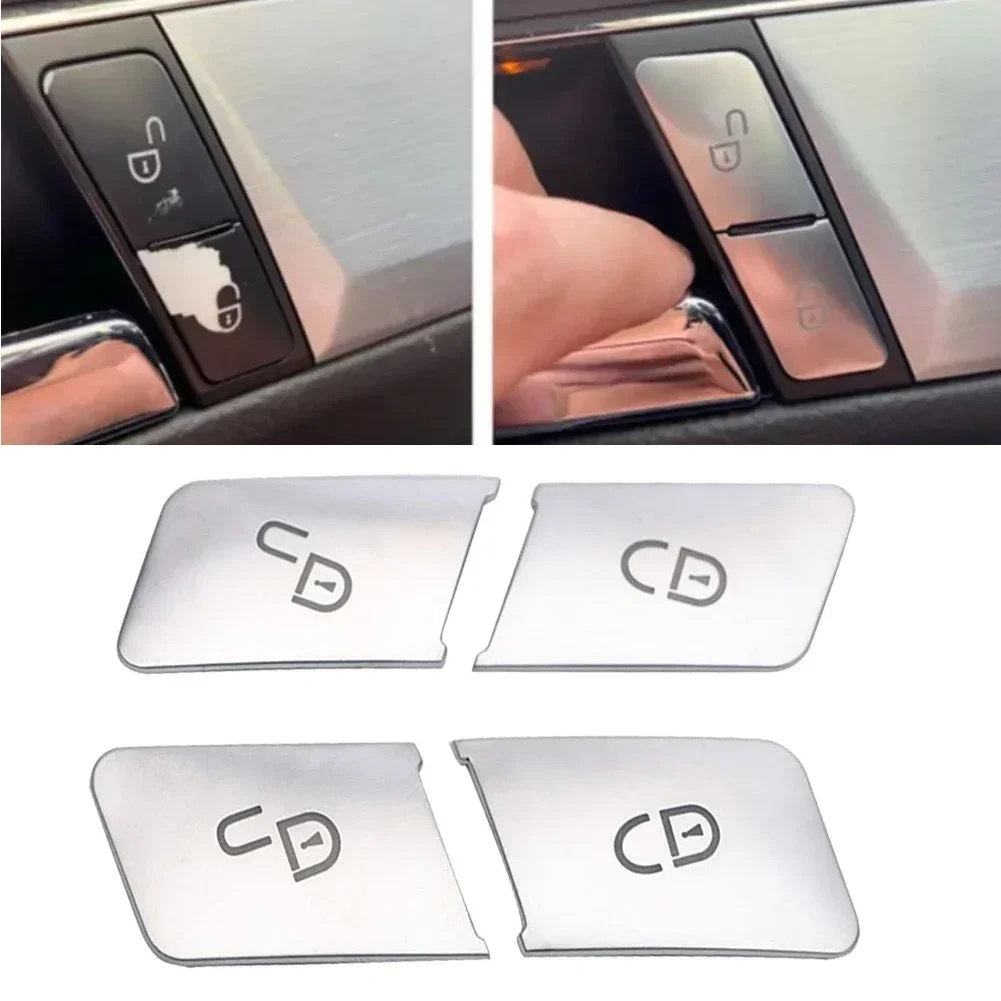 

4Pcs Car Door Lock Unlock Switch Button Cover Plastic Black Silver For Benz C Class W204 /E Class W212 4 Door Button Cover Trim