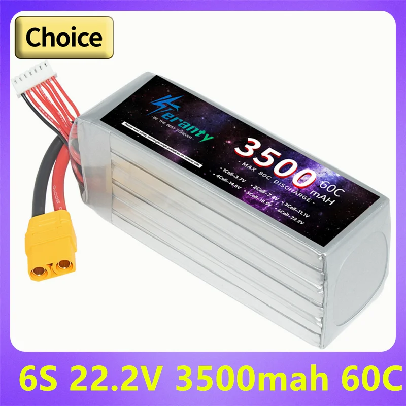 

TERANTY 6S Lithium Polymer Battery 22.2V 3500mAh Lipo Battery 60C RC Car Drone Racing Hobby Rechargeable Quadrotor Accessories