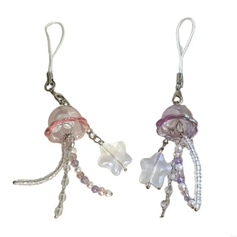 Jellyfish Star Pendant Keychain Phone Strap Lanyard Strap Backpack Charm Accessories Car Key Decoration Handmade Jewelry 55KA