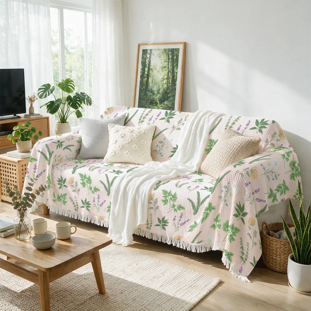 Beautiful Floral Print Sofa Throw Blanket Couch Cover for Living Room Home Decor Spring Season Cottagecore Boho Style Accent Pie