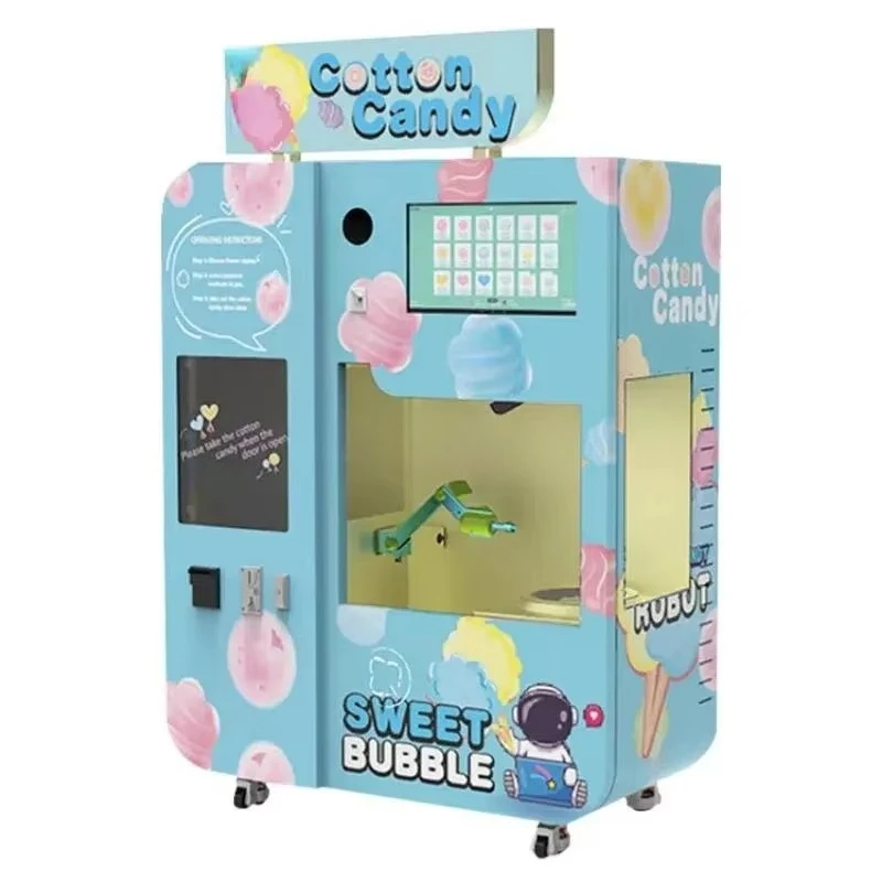 Commercial Cotton Candy Machine Automatic Vending Electric Candy Floss Maker Portable Wheeled Smart Robot for Mall Park Shop