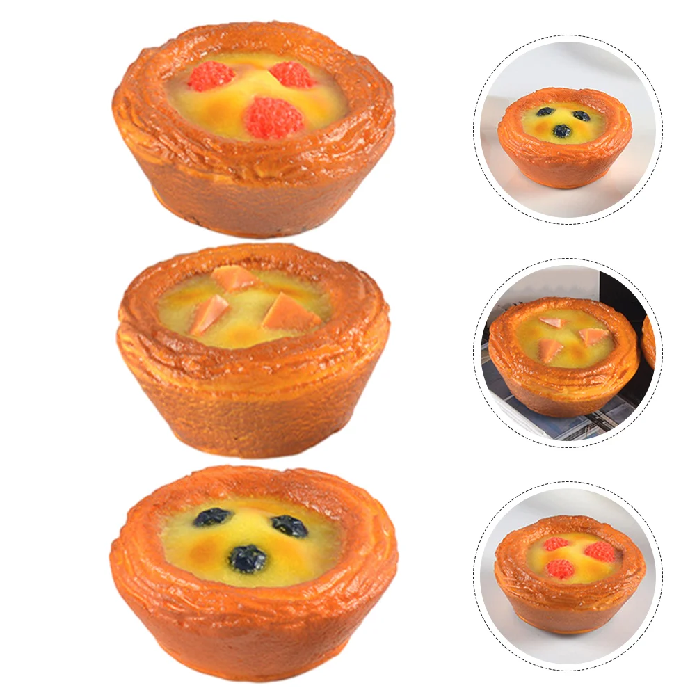 3 Pcs Simulated Egg Tart Props Simulation Realistic Fake Decorate Food Home Decorations Photography Pu Model