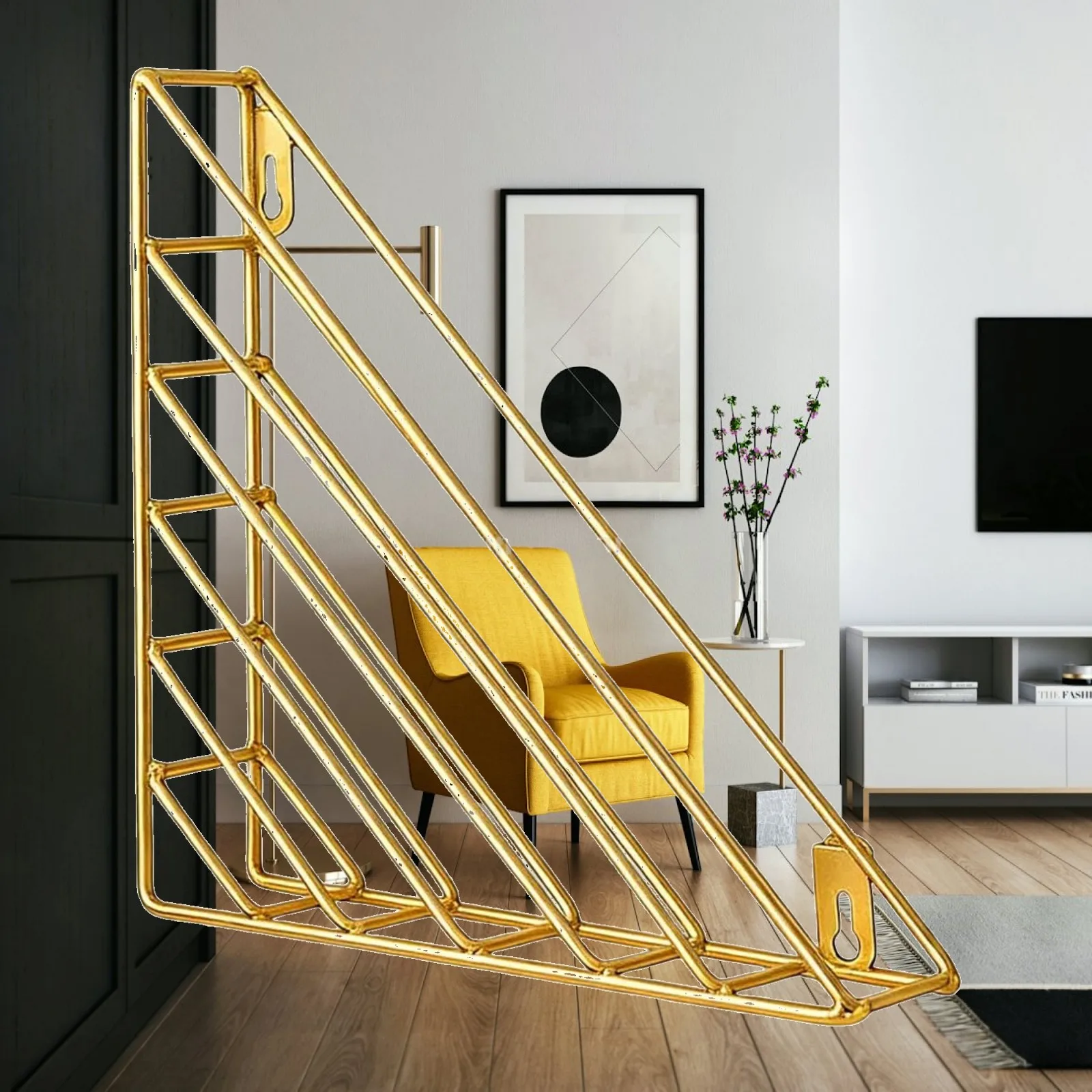 Iron Triangle Wall Bookshelf Organizer Modern Storage Shelf for Kitchen Nursery Bedroom Floating Bookcase for Books