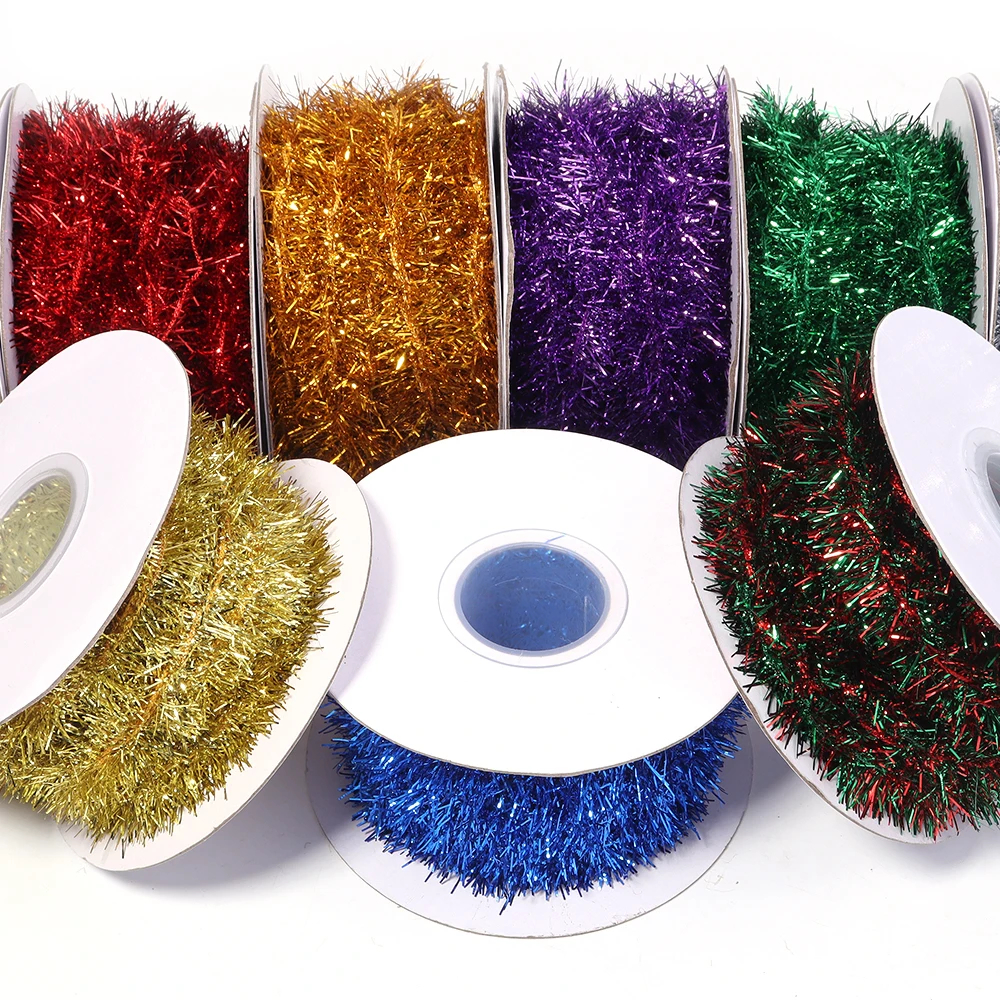 10Yards Glass Yarn Decorative Fringe Ribbon Christmas Tree Ornament Xmas Wedding Birthday Party Colorful Hanging DIY Decoration
