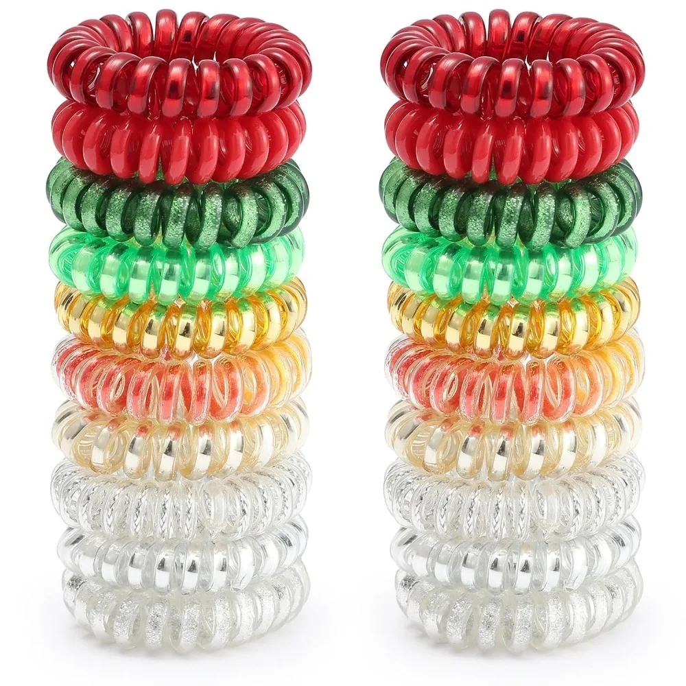 

20 Pcs Christmas Spiral Hair Ties, 4cm No Crease Coil Phone Cord Ties for Thick Hair - Women Ponytail Holder Elastics