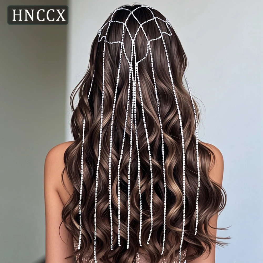 

HNCCX Bridal Headdress Wedding Long Drill Chain Headwear Bride Headbands Women Rhinestone Hair Accessories For Party CP657