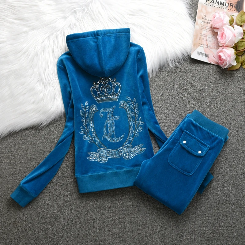 Y2K Velvet Tracksuit Women\'s Two Piece Set Hoodies Top and Pants Suit Casual Jogging Suit