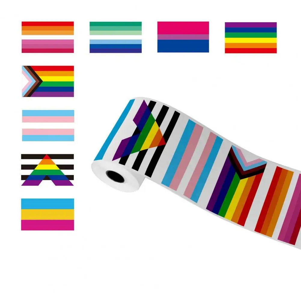 500Pcs/Roll Gay Prides Stickers PVC Self-adhesive Rainbow Rectangle Stickers LGBTQ Decals Prides Month Decorations Flag Decals