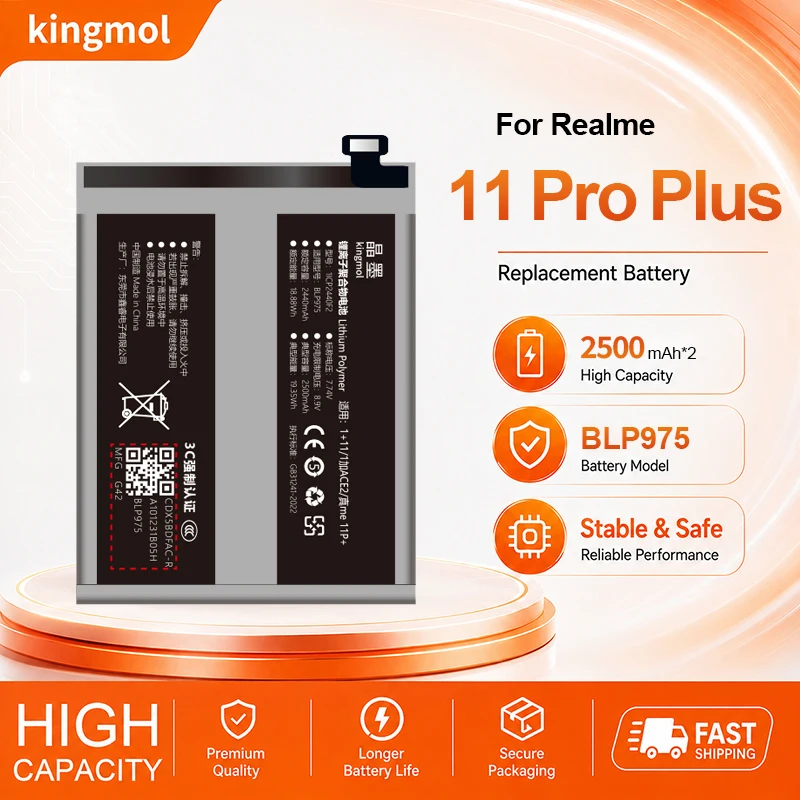 Kingmol BLP975 Battery Compatible with Realme 11 Pro Plus K11 Zero Cycle Long Lasting Batteries For One Plus 11 Ace2