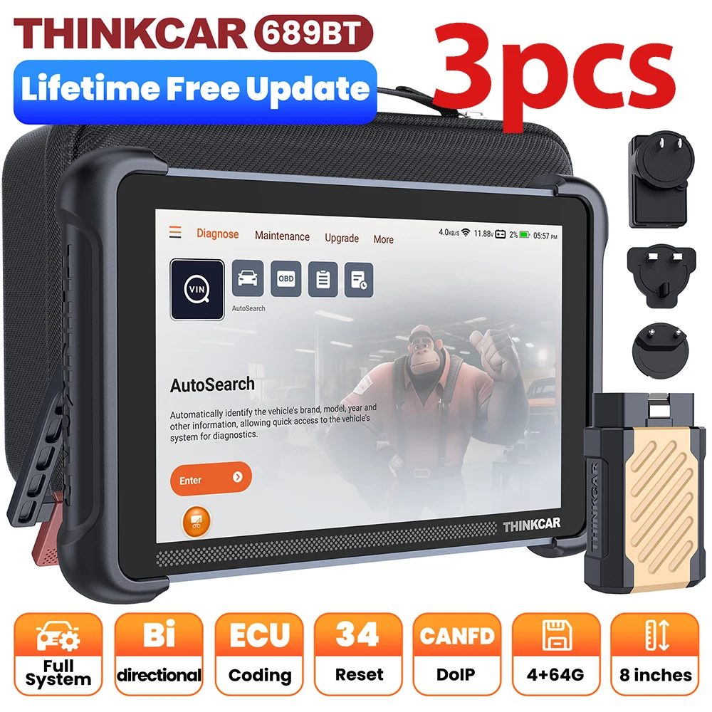 3pcs THINKSCAN 689BT OBD2 Diagnostic Tool CANFD DOIP All System Diagnose ECU Coding Bi-directional 34 Reset Lifetime Free