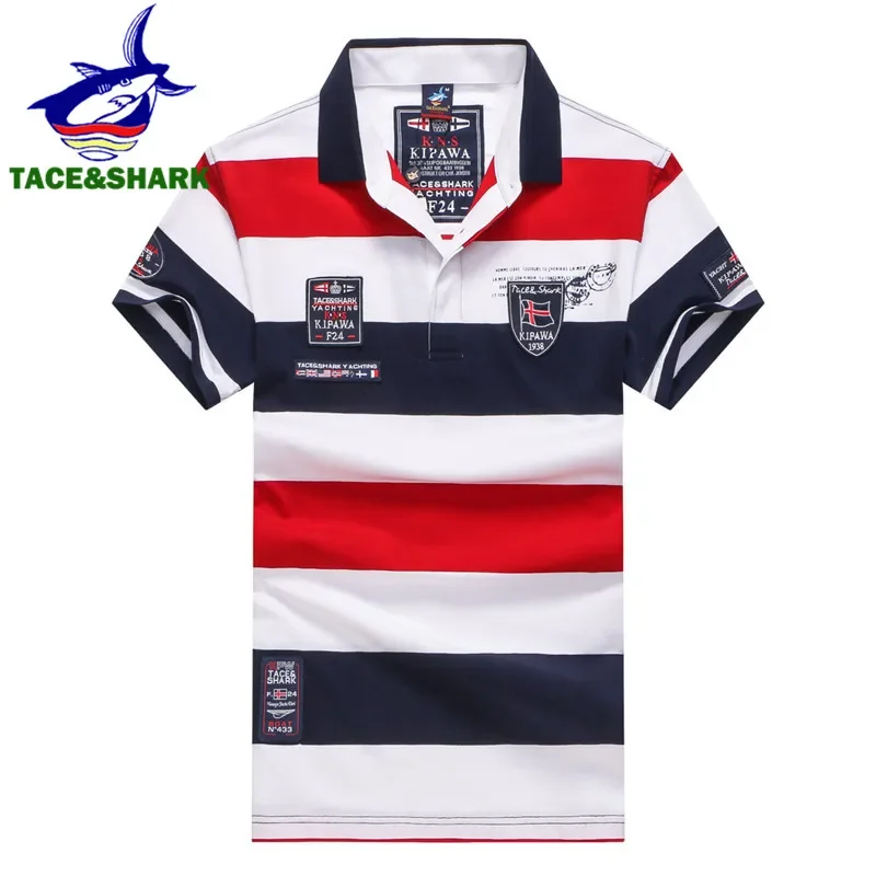 TACE & SHARK 2018 nuovo stile moda estate uomo polo a righe larghe polo homme Casual ricamo manica corta polo uomo para hombre