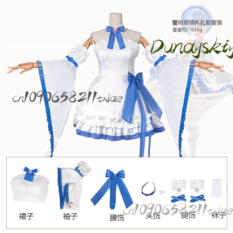 Re Rem คอสเพลย์ชุด - คริสตัลสีฟ้าชุดแม่บ้านวิกผมอะนิเมะ Lolita สไตล์เครื่องแต่งกายสําหรับฤดูร้อน/ฮาโลวีน/Convention ZER0
