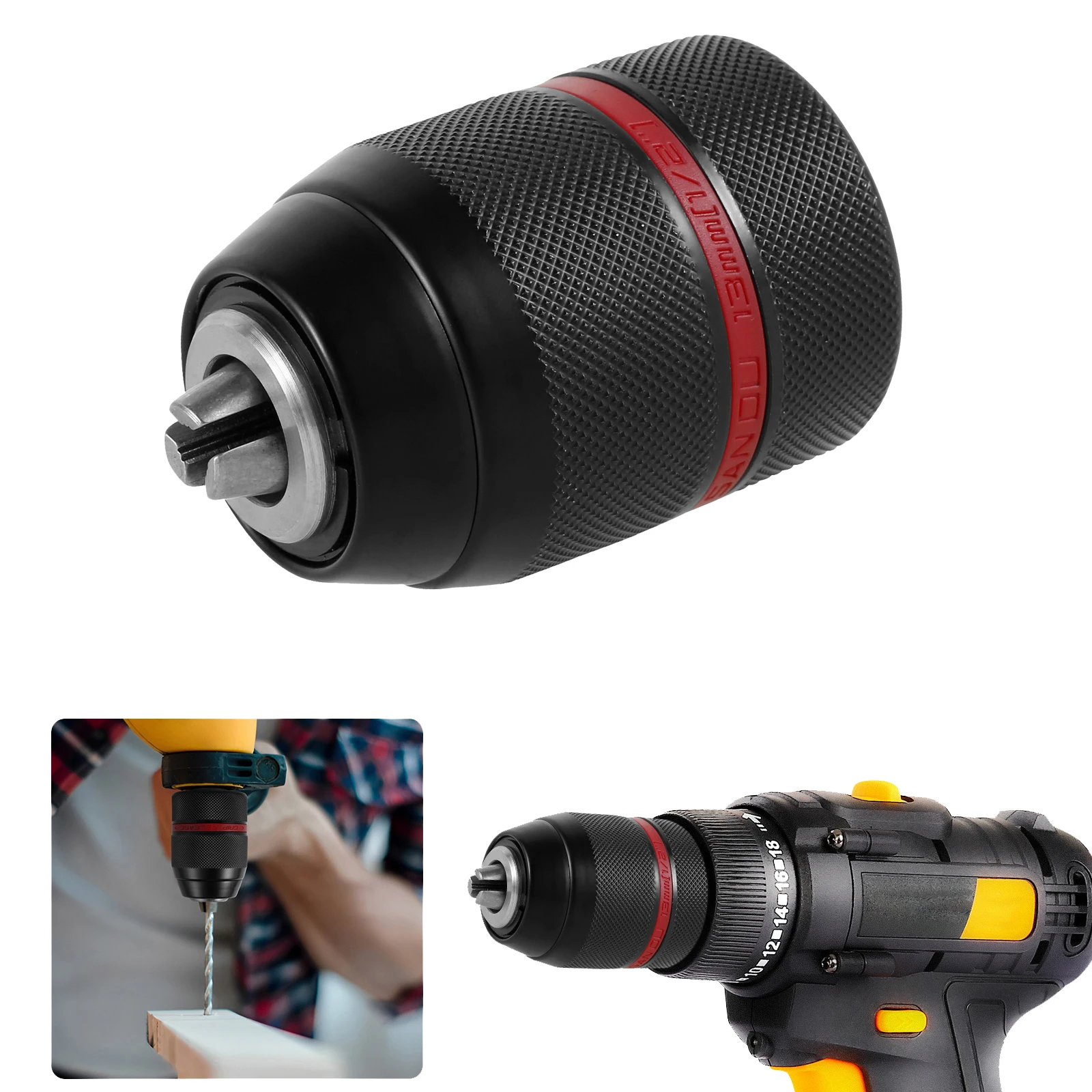 

Бесключевой сверлильный патрон 1/2-20UNF, крепление 1,5-13 мм, зажимная способность, металлические самозатягивающиеся патроны для ручной дрели, ударная отвертка