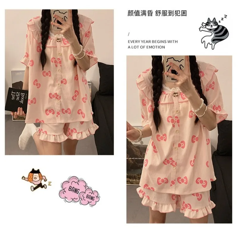 Летний пижамный комплект большого размера, 140 кг, женский корейский студенческий милый пижамный комплект с героями мультфильмов, шорты с короткими рукавами, комплект из 2 предметов, домашняя одежда