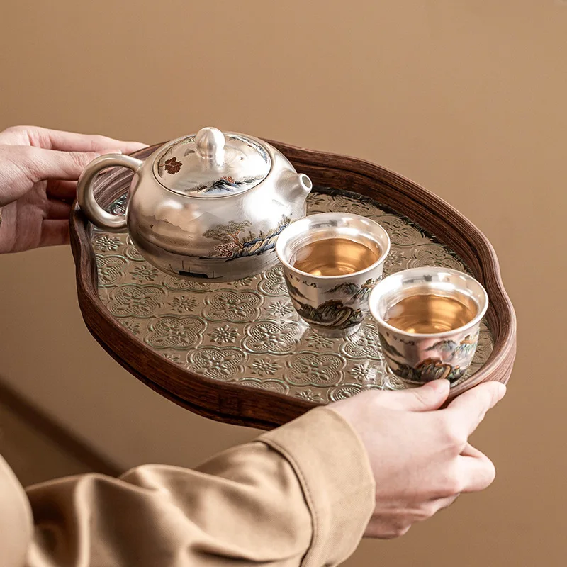 Silver-plated Ten-Thousand-Li Mountain and River Tea Set - Premium Luxury Tea Pot - Birthday and Christmas Gift