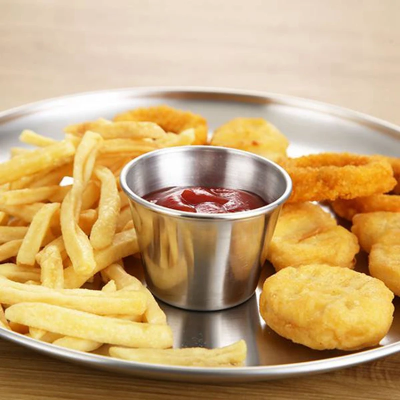 DT20 96 Pack Stainless Steel Condiment Sauce Cups, 2.5oz Commercial Grade Dipping Sauce Cups, Ramekin Portion Cups for