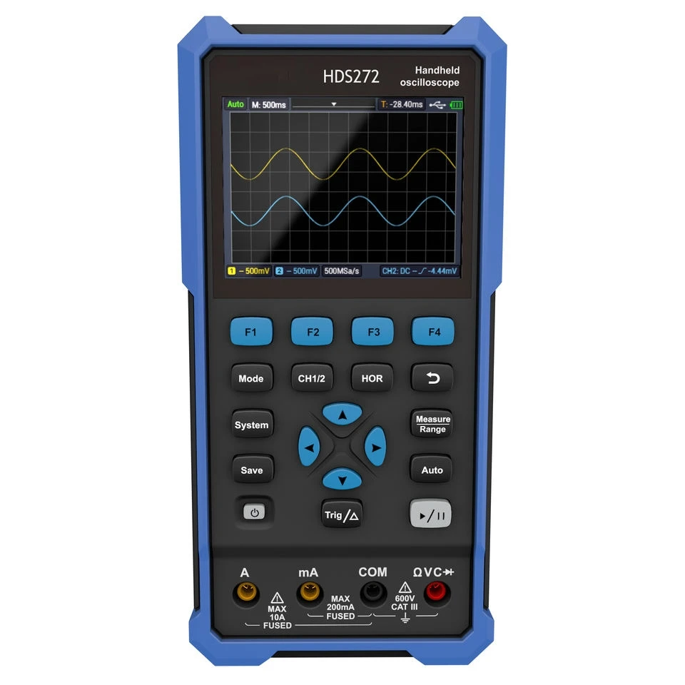HDS242 HDS272 2CH Handheld Digital Oscilloscope Multimeter True RMS 40MHz/70MHz 250MSa/s USB Type C 3.5inch 8 bits Tool