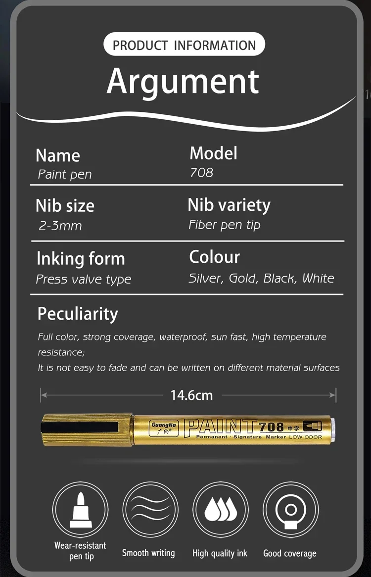 GuangNa Permanent Metallic Farbmarker-Set mit Tintenstiften für DIY-Harzformen, Reifen, Metall, Öl, Gold, Silber, Weiß, Schwarz – Detail 3