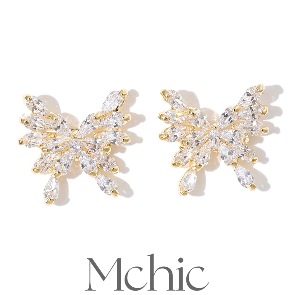 Mchic Cubic Zirconia Butterfly Stud Earrings 14K Golden Plated Fashion Design Fantasy Jewelry 2025 Wholesale