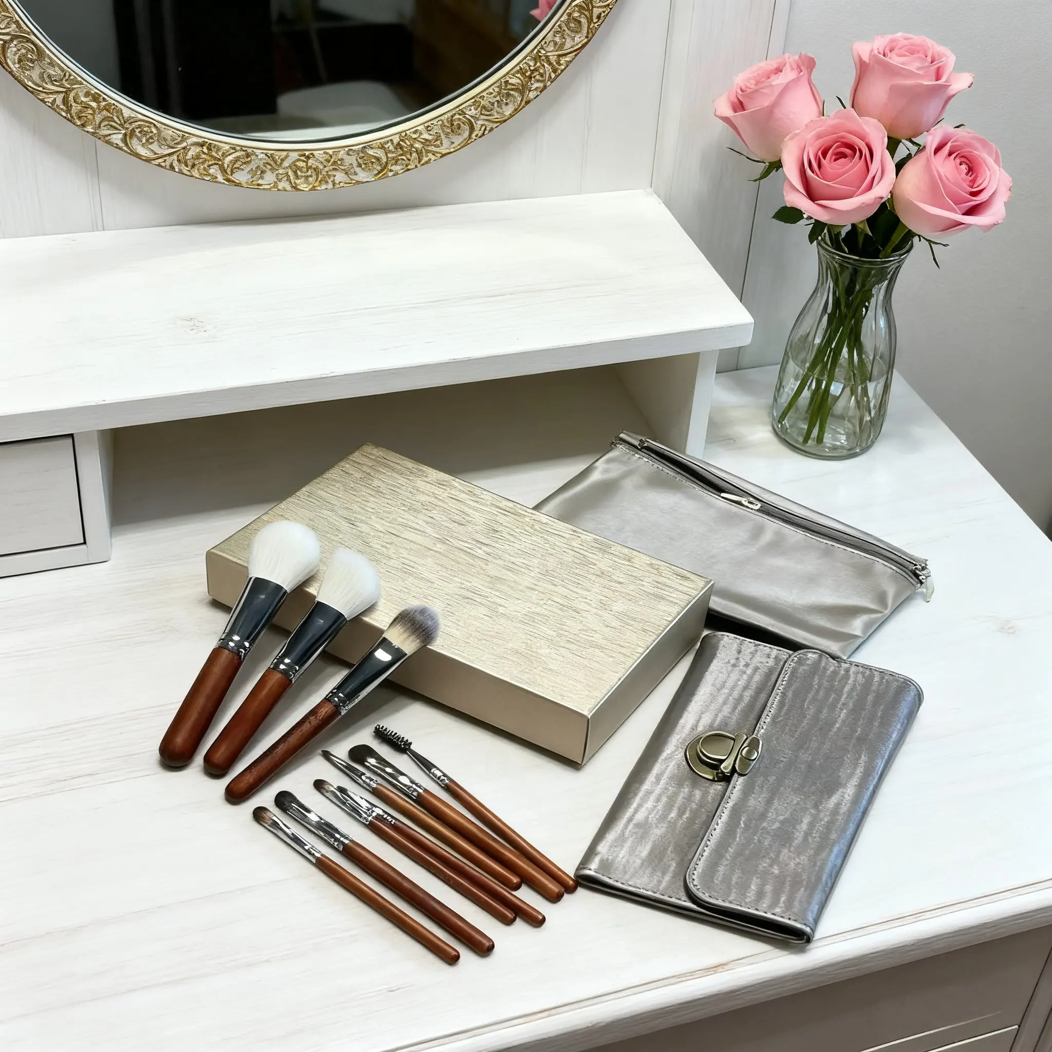 Luxus Marke Make-Up Pinsel Set Massivholz Griffe Wolle Pinsel Köpfe Leder Tasche Foundation Pinsel Mascara Pinsel Lidschatten Pinsel