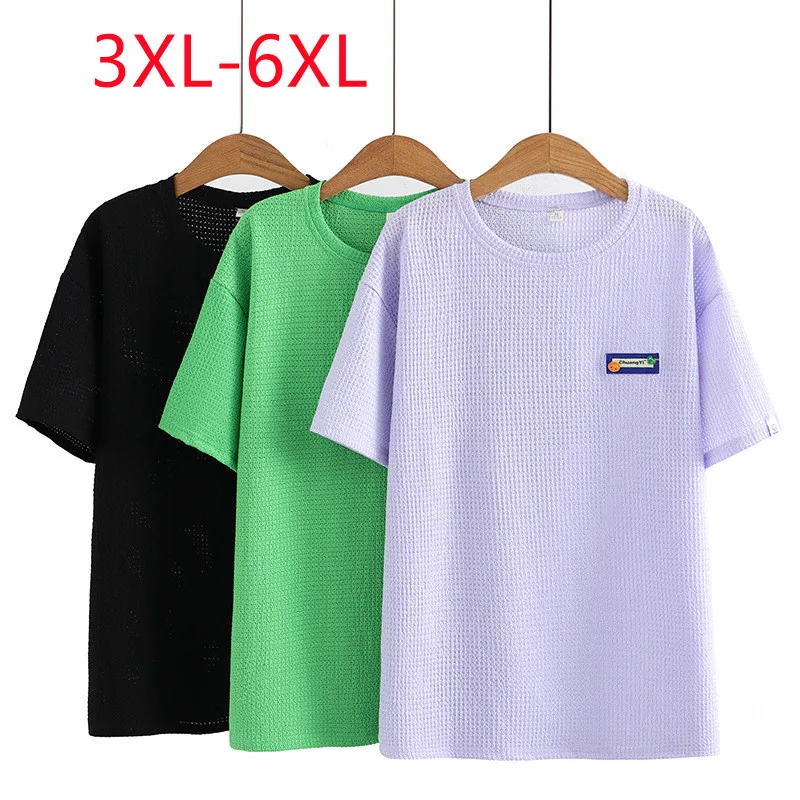 

New 2023 Ladies Spring Summer Plus Size Tops For Women Large Size Short Sleeve O-neck Green T-shirt 3XL 4XL 5XL 6XL