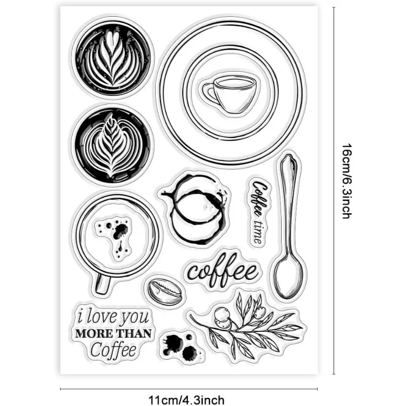 1Sheet Coffee Clear Silicone Stamps for DIY Card Making Coffee Cup Silicone Transparent Seal Coffee Bean Spoon Decorative Clear