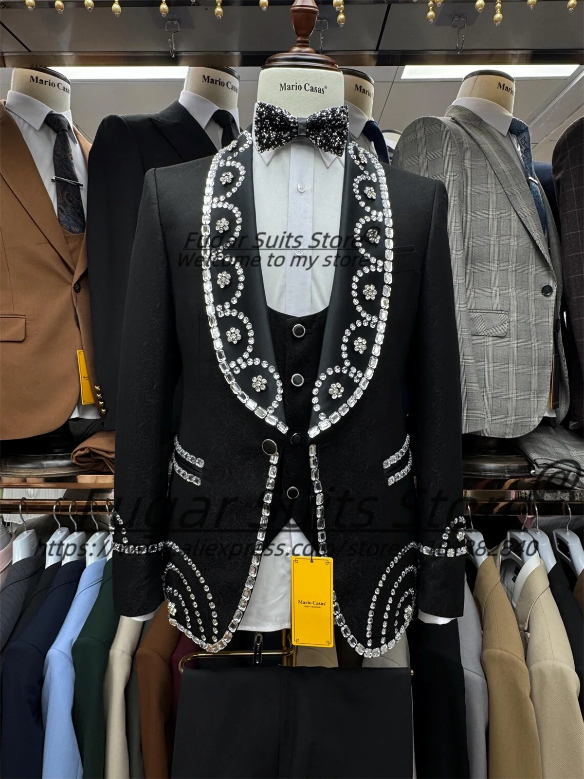 

Customized Handmade Beadwork Men Suits Slim Fit Shawl Lapel Groom Weddding Tuxedos 2 Pieces Sets Male prom Blazers Ropa Hpmbre