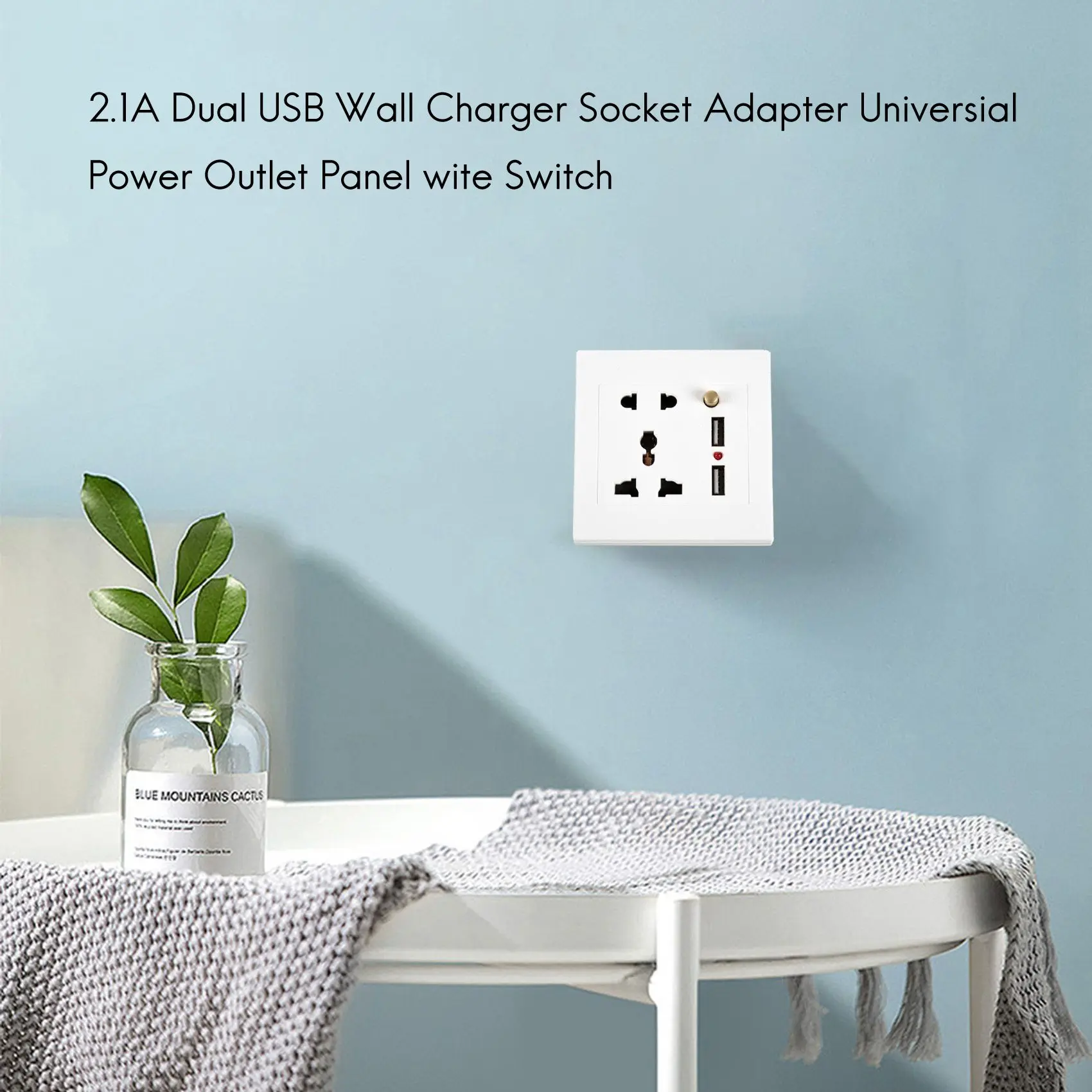 2.1A Dual USB Wall Charger Socket Adapter Universial Power Outlet Panel wite Switch